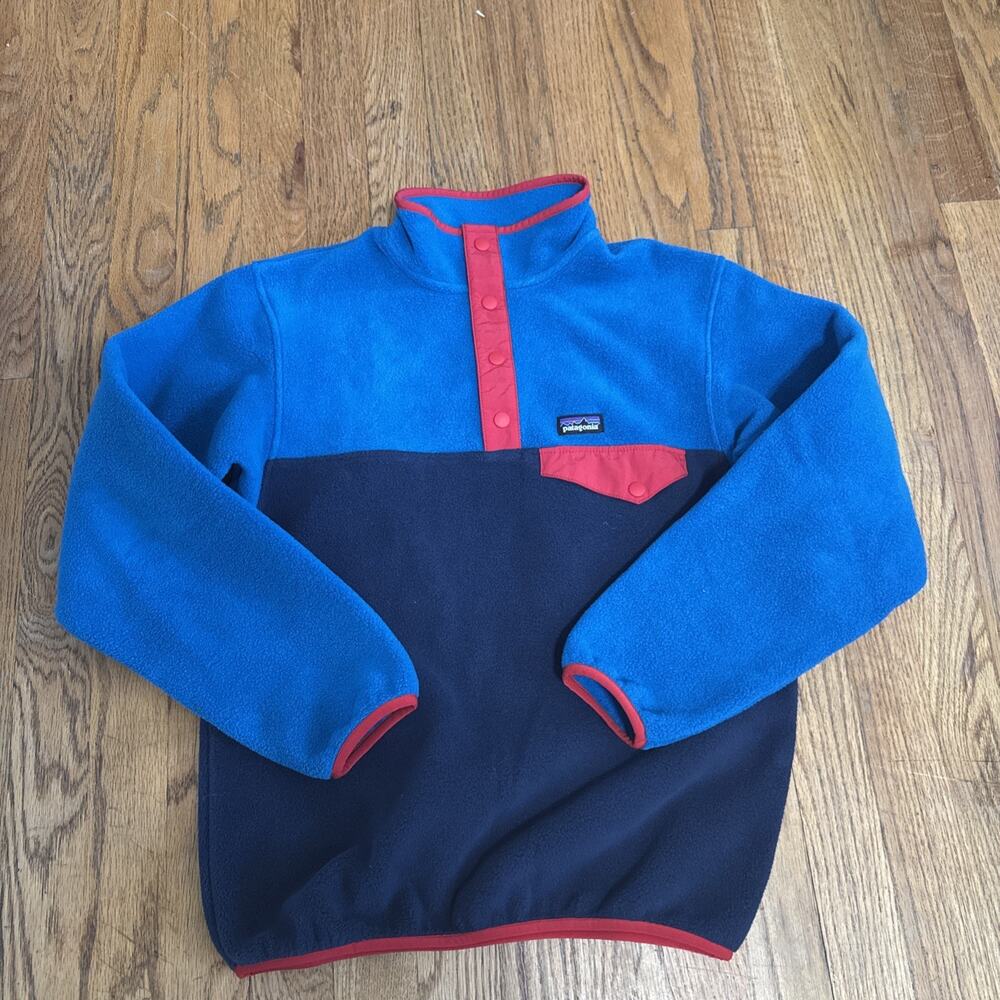 Patagonia Synchilla Snap-T Pullover Boys M 10 Orange Fleece Colorblock Jacket